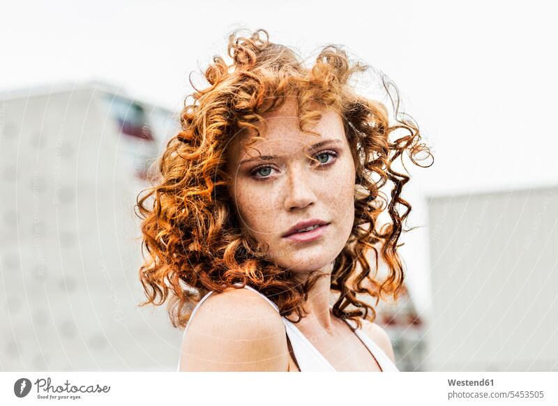 Portrait of redheaded woman outdoors curly hair curls portrait portraits females women hairstyle hair-dos hairstyles hairdos people persons human being humans
