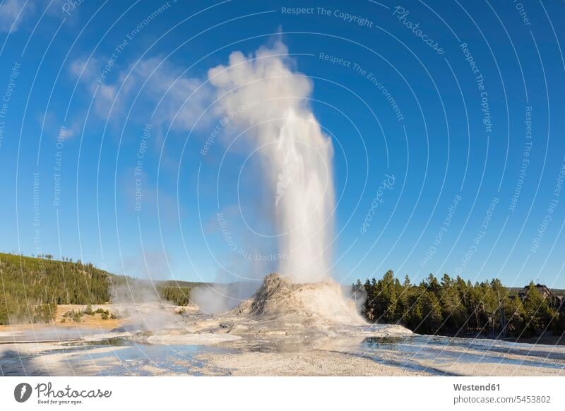 USA, Wyoming, Yellowstone National Park, Upper Geyser Basin, Castle Geyser erupting nobody geology clear sky copy space cloudless Power in Nature