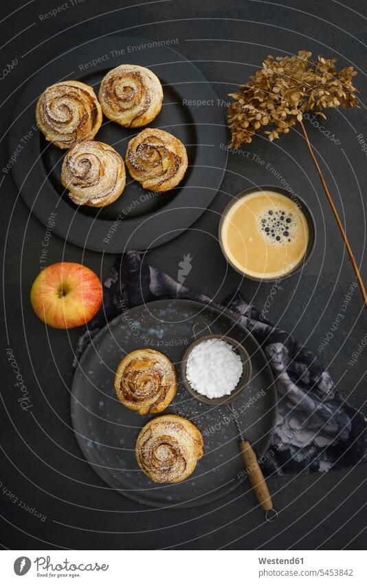 Home-baked apple tart with rose pattern Pastry Pastries cake stand pie pies tarts tartlets homemade home made home-made Coffee Cup Coffee Cups still life