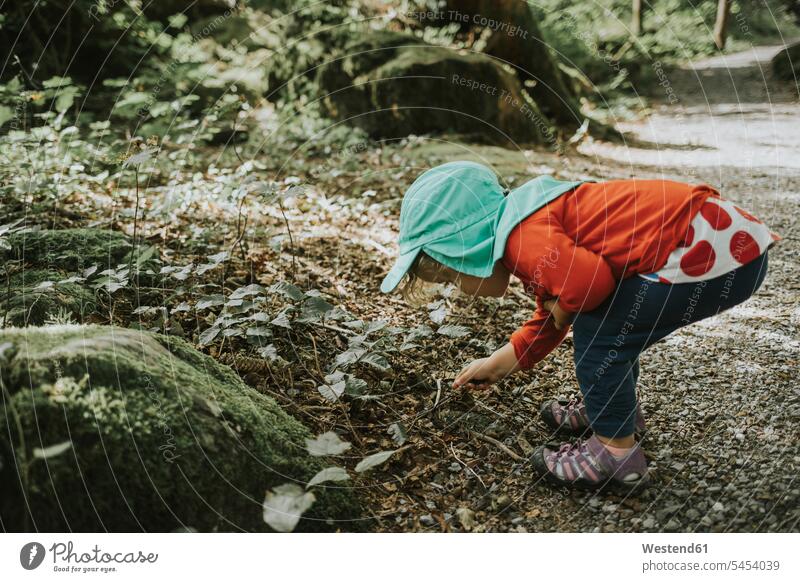 Toddler on a trip in forest discovering woods forests girl females girls Discovery child children kid kids people persons human being humans human beings