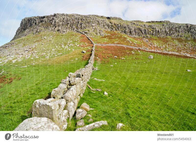 UK, Scotland, Isle of Skye, Neist Point, dry stone wall nobody boundary confined nature natural world grass Grassy rural scene Non Urban Scene stonewalls meadow