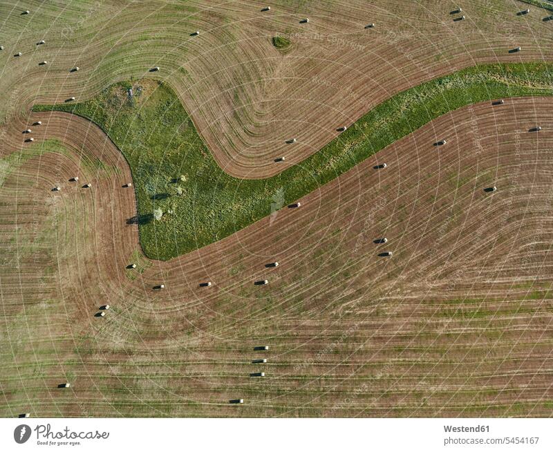USA, Aerial of contour farming and hay bales in Montana harvest harvesting harvests aerial view aerial photo birds eye view bird's eye views birds eye views
