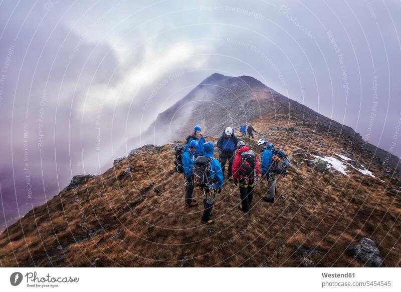 UK, Scotland, Glencoe, trekking at Sron na Lairig mountaineering Climbing Mountain mountain climbing group of people Group groups of people climber alpinists