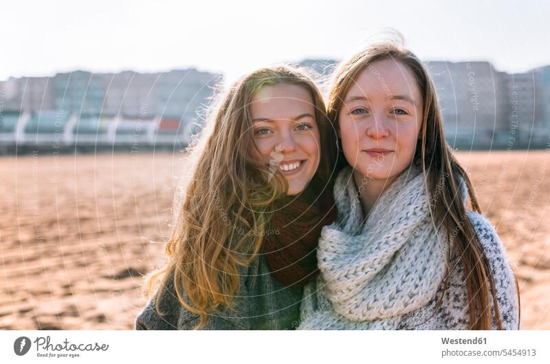 Portrait of two best friends on the beach mate female friend beaches portraits smile bff human human being human beings humans person persons Teen Teenage