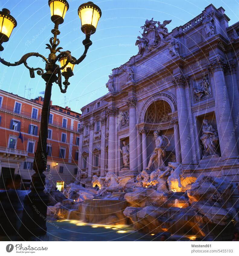 Italy, Rome, lighted Trevi Fountain in the evening illuminated lit Illuminating tourist attraction tourist attractions capital Capital Cities Capital City