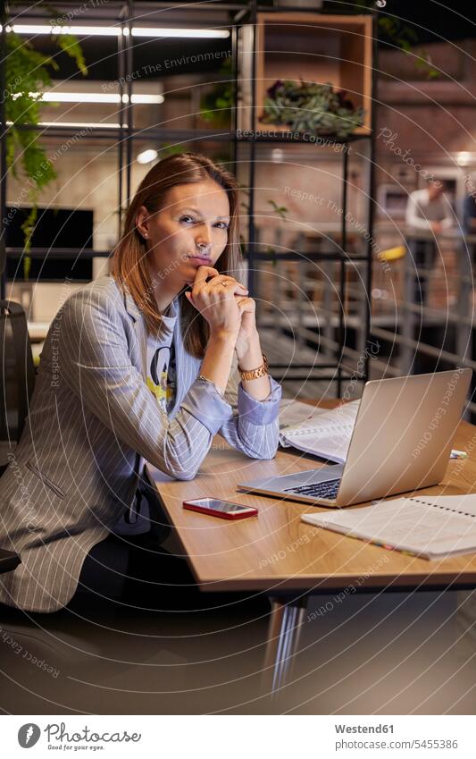 Businesswoman working in modern office, using laptop sitting Seated At Work desk desks offices office room office rooms businesswoman businesswomen