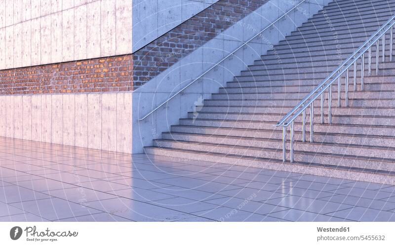Staircase at twilight, 3D Rendering modern contemporary building buildings modern architecture Contemporary Architecture Railing Railings concrete wall