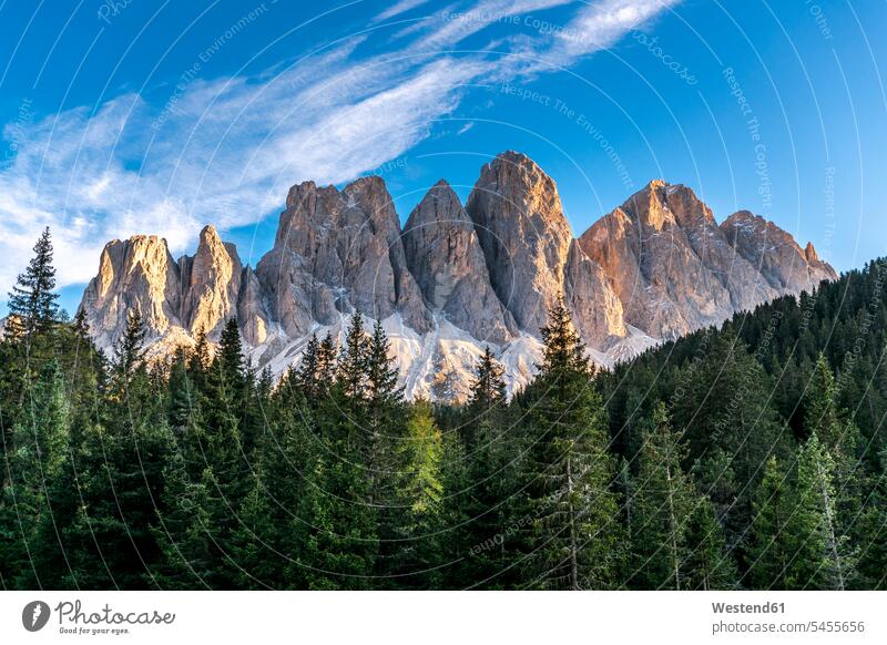 Italy, South Tyrol, Villnoess Valley, Geisler Group cloud clouds tranquility tranquillity Calmness coniferous forest Vilnoess Valley Villnoesstal day