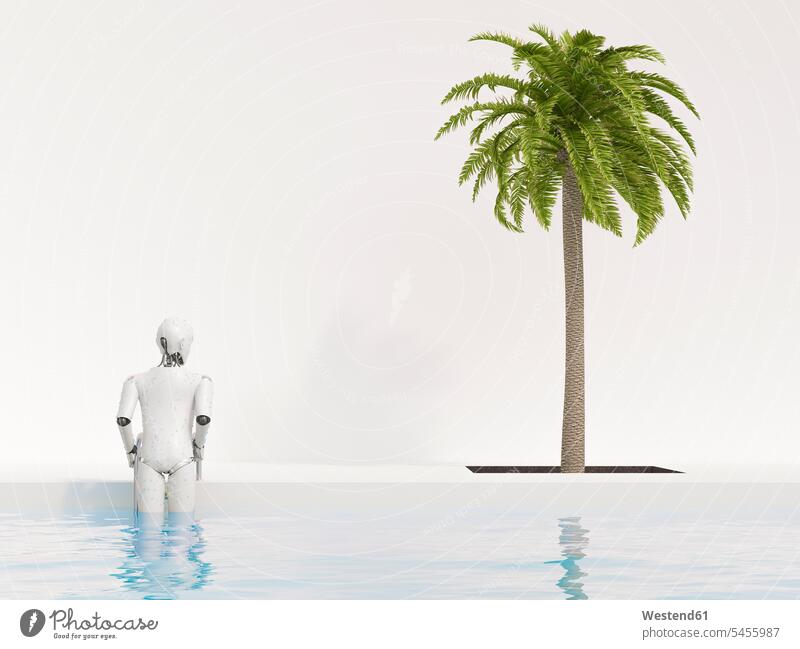 Robot getting out of swimming pool, 3d rendering robot robots relaxation relaxed relaxing water Progress Vision Visions 3D Rendering 3D-Rendering