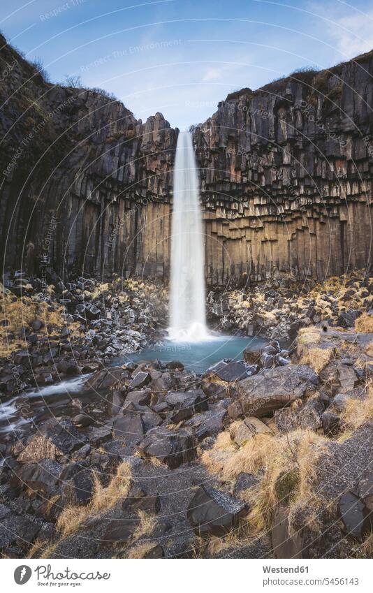 Iceland, Sudurland, Svartifoss in Skaftafell National Park rock formation Rock Formations landscape landscapes scenery terrain Solitude seclusion Solitariness