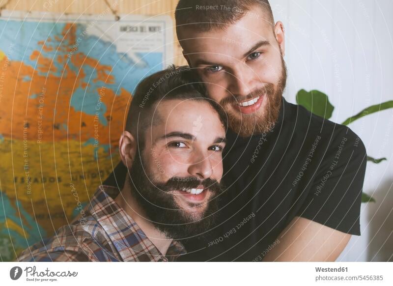 Portrait of happy gay couple portrait portraits gay men gay man homosexual men homosexual man twosomes partnership couples queer same-sex homosexually people