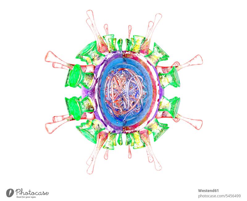 Influenza virus, 3D Rendering shape shapes viruses healthcare health-care research spherical shape spherical shapes white background Macro Macro photography