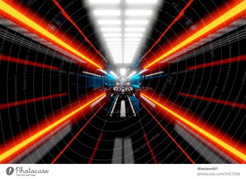 3D Rendered Illustration, visualisation of a science fiction spaceship, gangway lighting Illuminating lighted lit Space Travel Vehicle spacecrafts spaceships