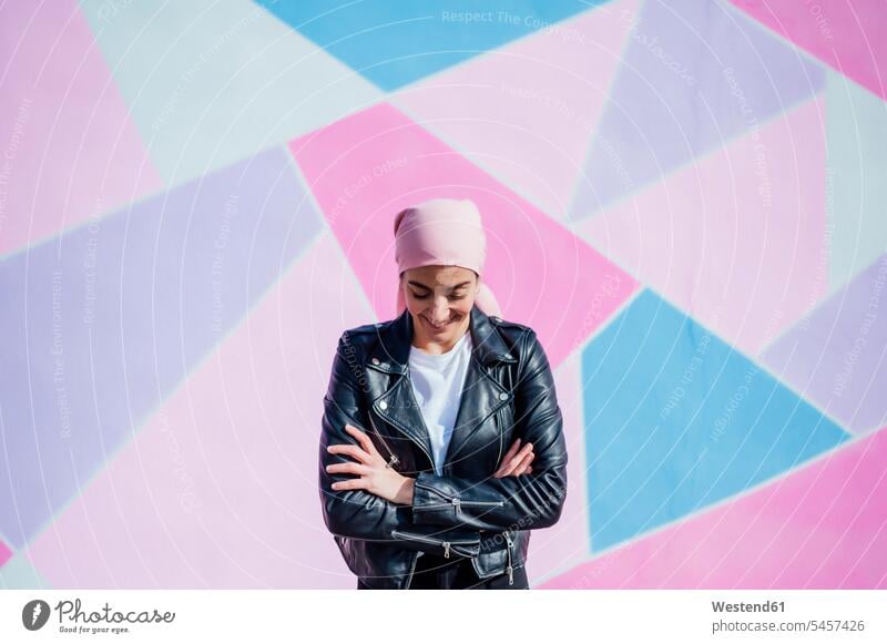 Portrait of woman with pink headscarf, has cancer human human being human beings humans person persons caucasian appearance caucasian ethnicity european 1