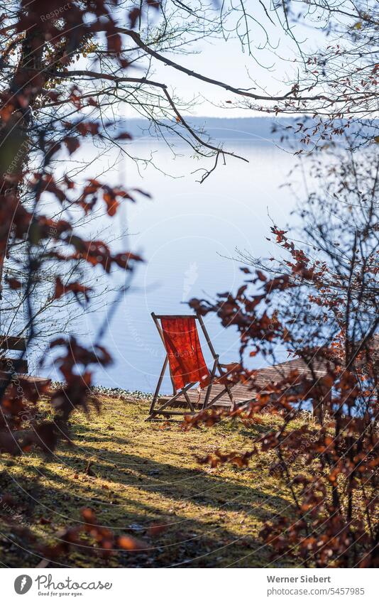 Deck chair at lake Starnberg free time Lake Deckchair Garden Nature Relaxation Water tranquillity chill vacation holidays