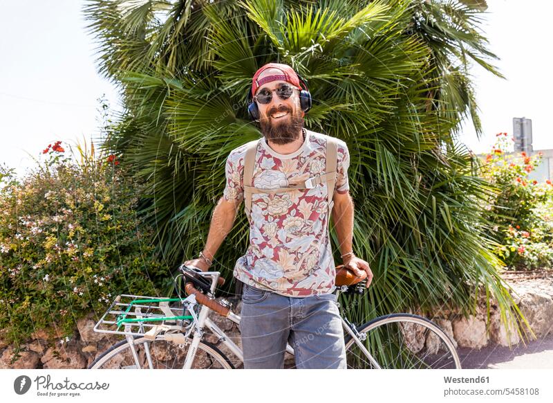 Smiling mature man with bicycle T- Shirt t-shirts tee-shirt bikes bicycles Cycle Cycle - Vehicle racing bicycle racing bicycles racing bike racing bikes