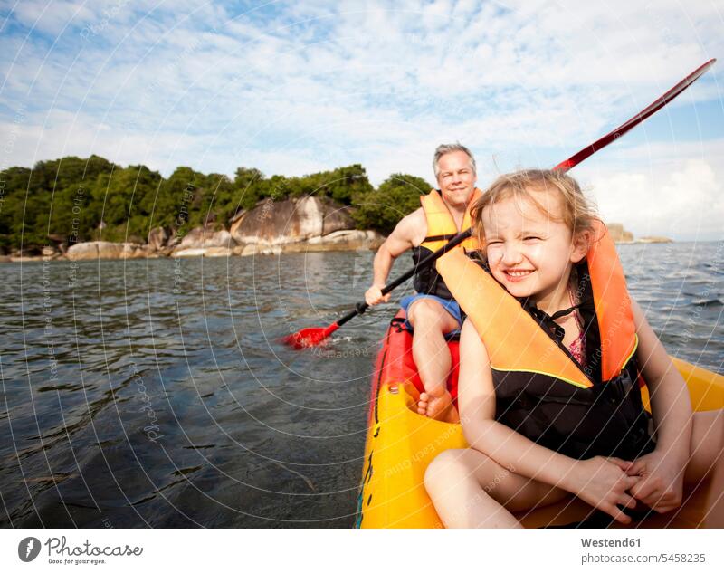 Father and daughter canoeing together, Koh Samui, Thailand human human being human beings humans person persons families dad daddy fathers pa papa
