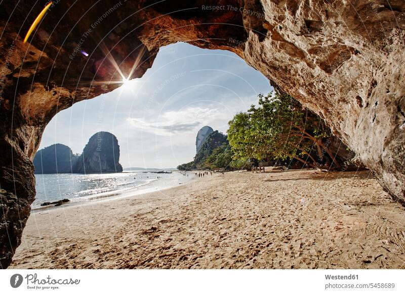 Thailand, Railay Bay, Phra Nang Beach, Nang Cave Beach, Princess Cave rock formation Rock Formations nature natural world Lens Flare Lens Flares Lensflare