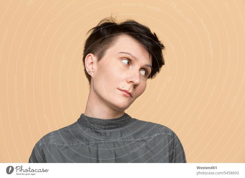 Portrait of woman with short hair portrait portraits cropped hair shorthaired short-haired females women people persons human being humans human beings Adults