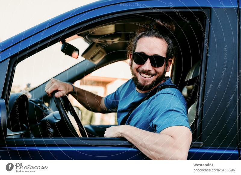 Portrait of happy man in car human human being human beings humans person persons caucasian appearance caucasian ethnicity european 1 one person only