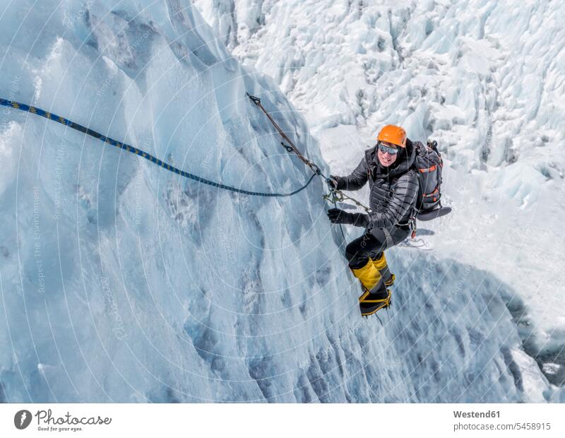 Nepal, Solo Khumbu, Everest, Mountaineers climbing on icefall caucasian caucasian ethnicity caucasian appearance european awe Fascinating awesome amazing