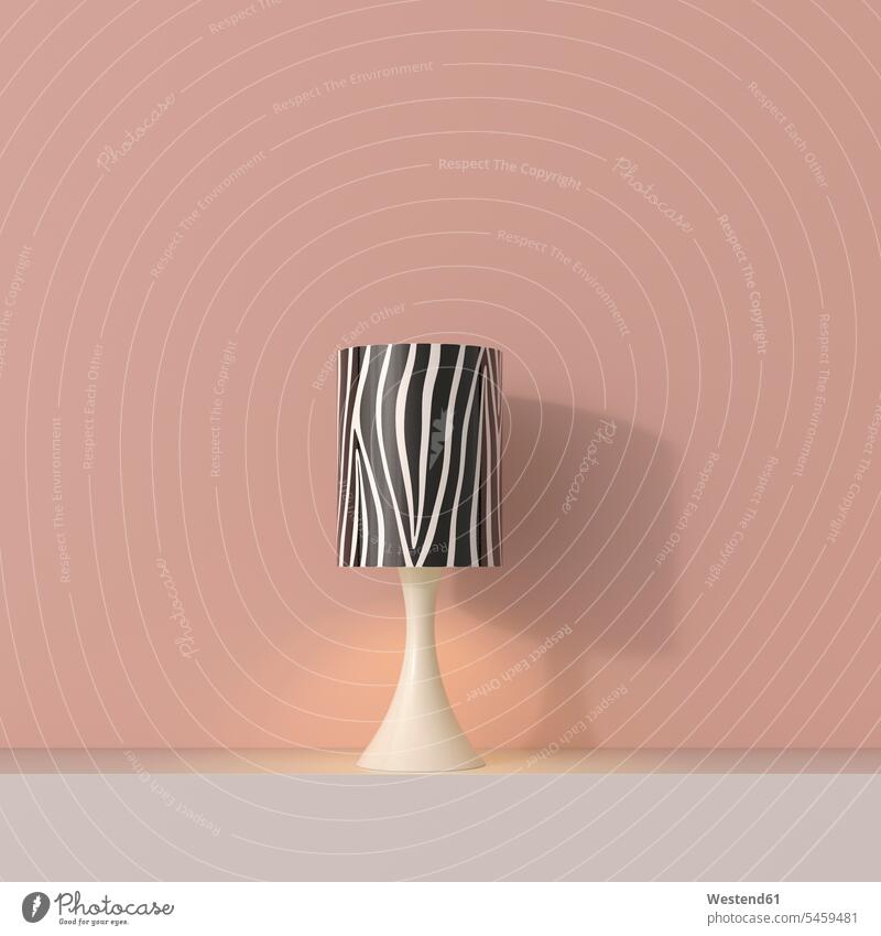 3D rendering, Table lamp on shelf with zebra stripe lampshade interior decoration interior decorating interior design interior designing 3D Rendering