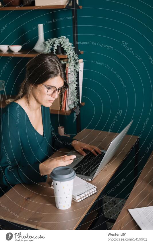 Young woman using laptop on desk at home human human being human beings humans person persons caucasian appearance caucasian ethnicity european 1