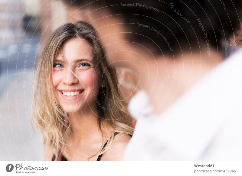 Happy young woman in love looking at boyfriend human human being human beings humans person persons caucasian appearance caucasian ethnicity european