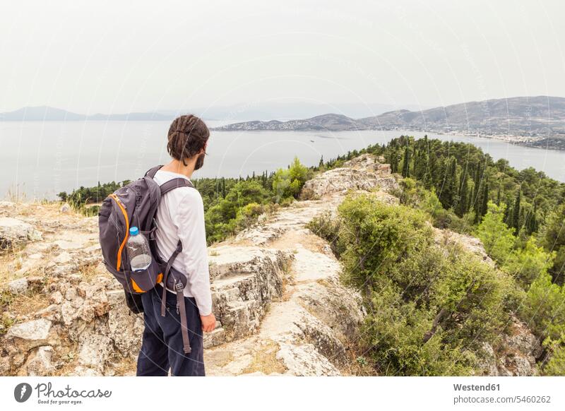 Greece, Volos, man enjoying view to Pagasetic Gulf Traveller Travellers Travelers standing Looking At View Looking at a view looking at distance