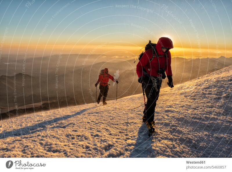 Russia, Upper Baksan Valley, Caucasus, Mountaineer ascending Mount Elbrus climber alpinists climbers mountaineer Mountain Climber mountaineers Mountain Climbers