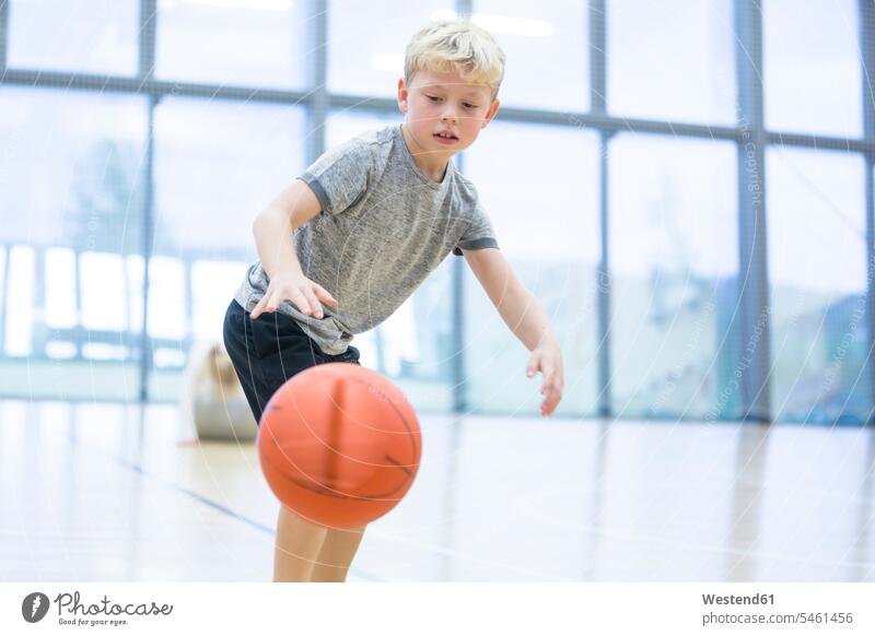 Schoolboy playing basketball in gym class basketballs school schools physical education physical education class Schoolboys Basketball sport sports lessons