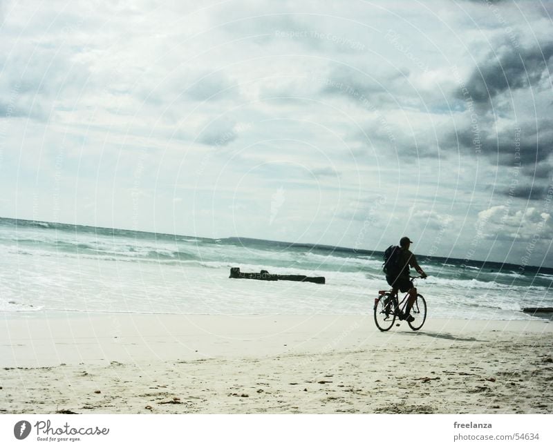 A day at the sea Bicycle Clouds Beach Backpack Water Sand Blue Rock