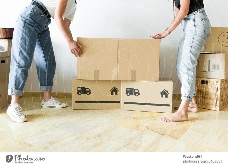 Two friends moving into new home human human being human beings humans person persons caucasian appearance caucasian ethnicity european 2 2 people 2 persons two