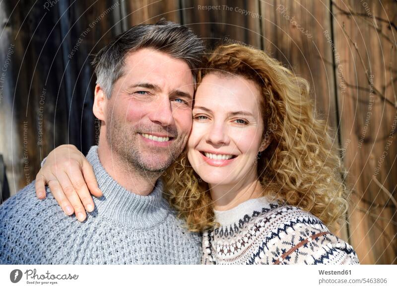 Germany, Bavaria, portrait of happy couple twosomes partnership couples portraits happiness people persons human being humans human beings associates