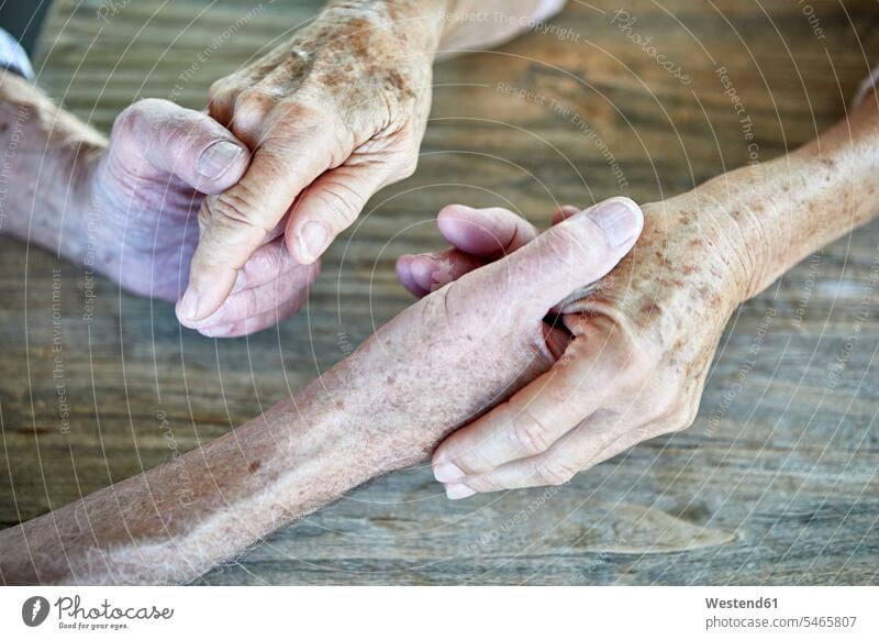 Senior couple holding hands, close-up human hand human hands senior couple elder couples senior couples twosomes partnership people persons human being humans