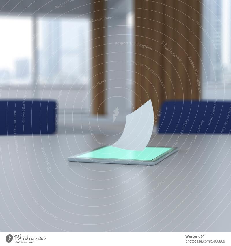 3D rendering, Sheet of paper hovering over digital tablet on desk Idea Ideas futuristic the future visionary wireless Wireless Connection Wireless Technology
