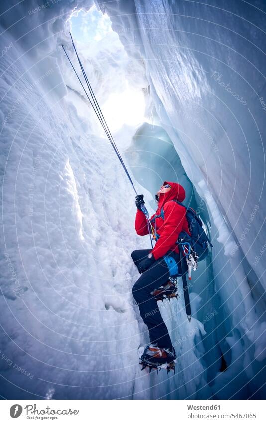 Mountaineer climbing in crevasse, Glacier Grossvendediger, Tyrol, Austria seasons hibernal narrowness chilly Cold Temperature Cold Weather free time