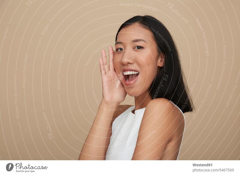 Portrait of young female Chinese woman, open mouth human human being human beings humans person persons Asian Asians 1 one person only only one person adult
