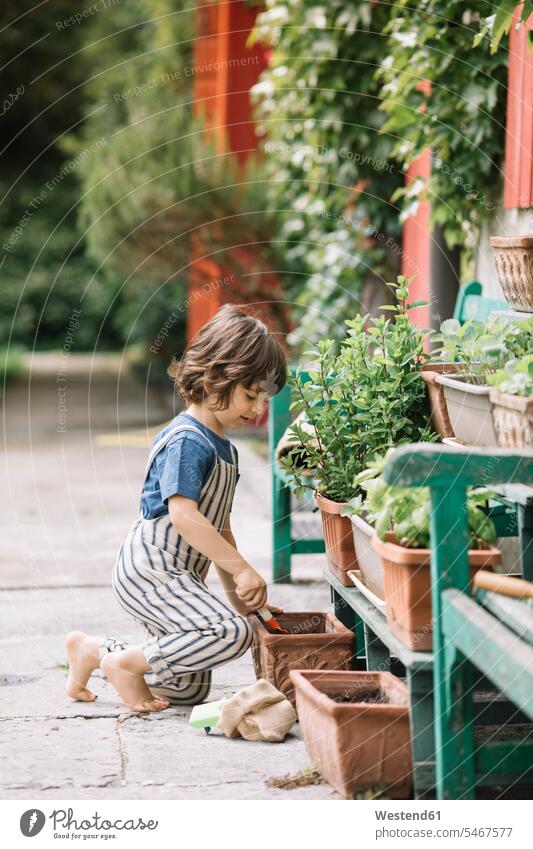 Cute boy gardening while sitting at backyard color image colour image outdoors location shots outdoor shot outdoor shots day daylight shot daylight shots