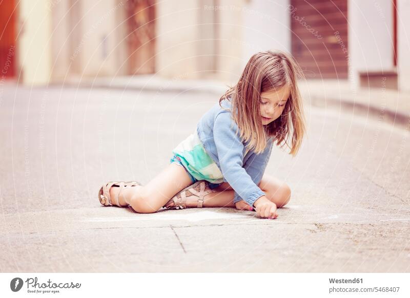 Girl drawing in the street seasons summer time summertime summery creative Ideas paint Painting - Activity human human being human beings humans person persons