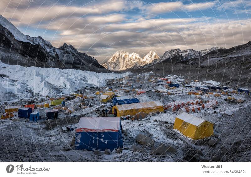 Nepal, Solo Khumbu, Everest, Sagamartha National Park, Tents at the Base camp tent camp camping site campsite tent camps Himalayas Everest region