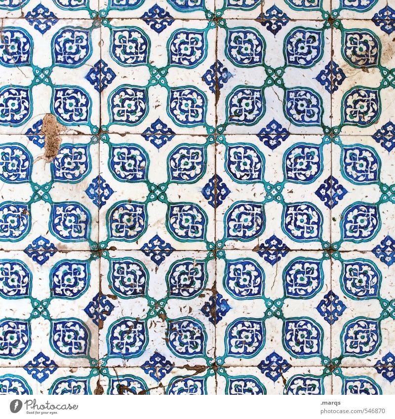 tiles Design Decoration Tile Stone Ornament Old Sharp-edged Simple Uniqueness Broken Blue Green White Transience Background picture Colour photo Exterior shot