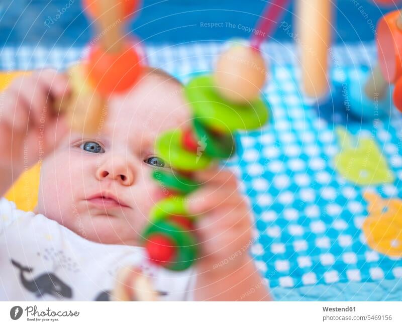 Portrait of baby girl playing with wooden toys infants nurselings babies portrait portraits baby girls female people persons human being humans human beings