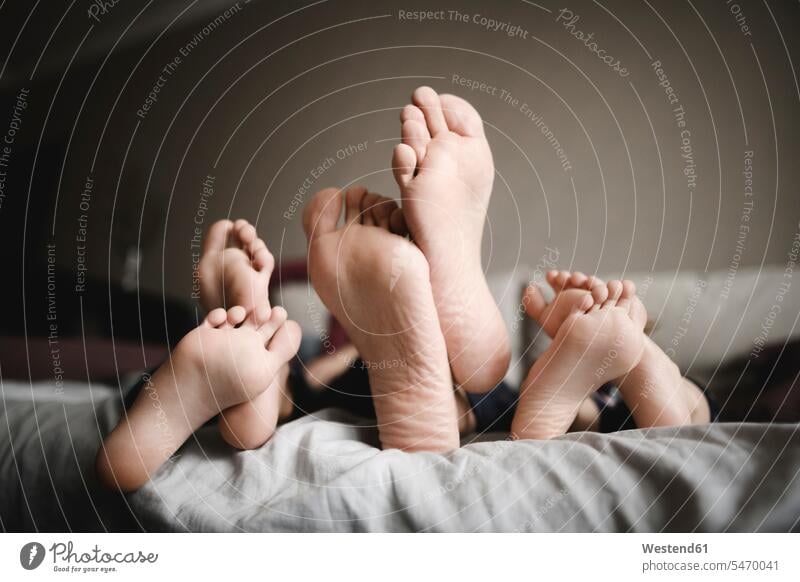 Feet of father and his children relaxing together at home pa fathers daddy papa relaxation foot human foot human feet kid kids parents family families people