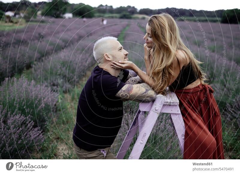 Couple on lavender field human human being human beings humans person persons caucasian appearance caucasian ethnicity european 2 2 people 2 persons two