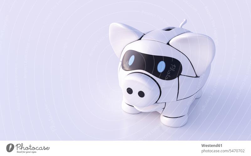 Rendering of robot piggy bank money boxes savings box savings boxes piggy banks Piggybank masks save colour colours 3-d three dimensional Three-Dimensional