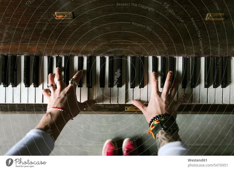 Man's hands playing the piano human human being human beings humans person persons caucasian appearance caucasian ethnicity european 1 one person only