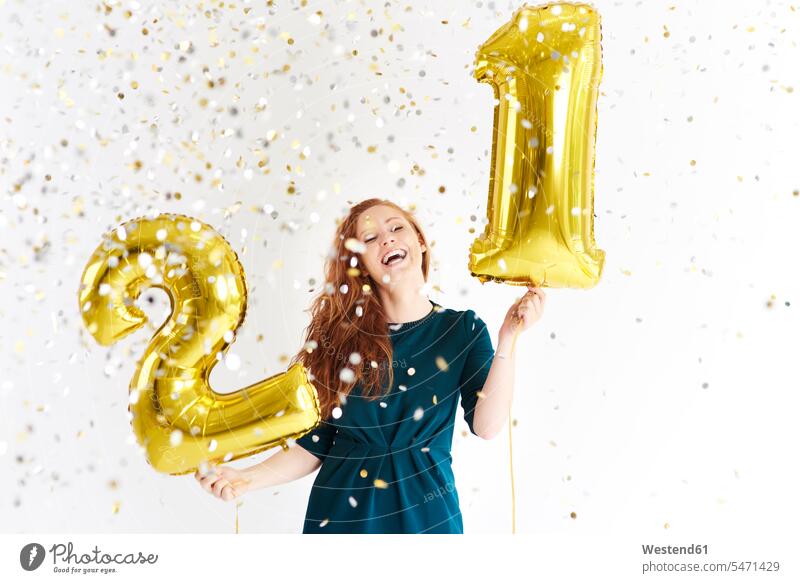Happy young woman with golden balloons celebrating her birthday Gold Color Gold Colored Birthday Birthday Celebration Birthdays Birthday Celebrations celebrate