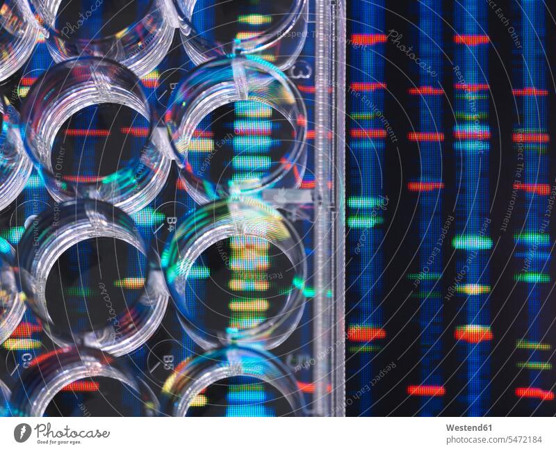 DNA Research, Samples of DNA in a multi well plate ready for analysis with DNA results in the background health healthcare Healthcare And Medicines medical