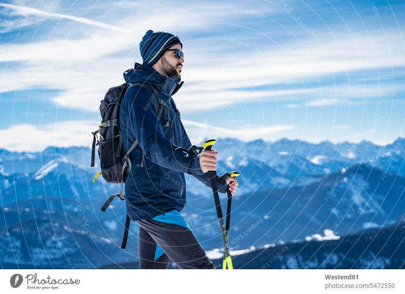 Germany, Bavaria, Brauneck, man on a ski tour in winter in the mountains men males hibernal Ski Touring ski tours Adults grown-ups grownups adult people persons